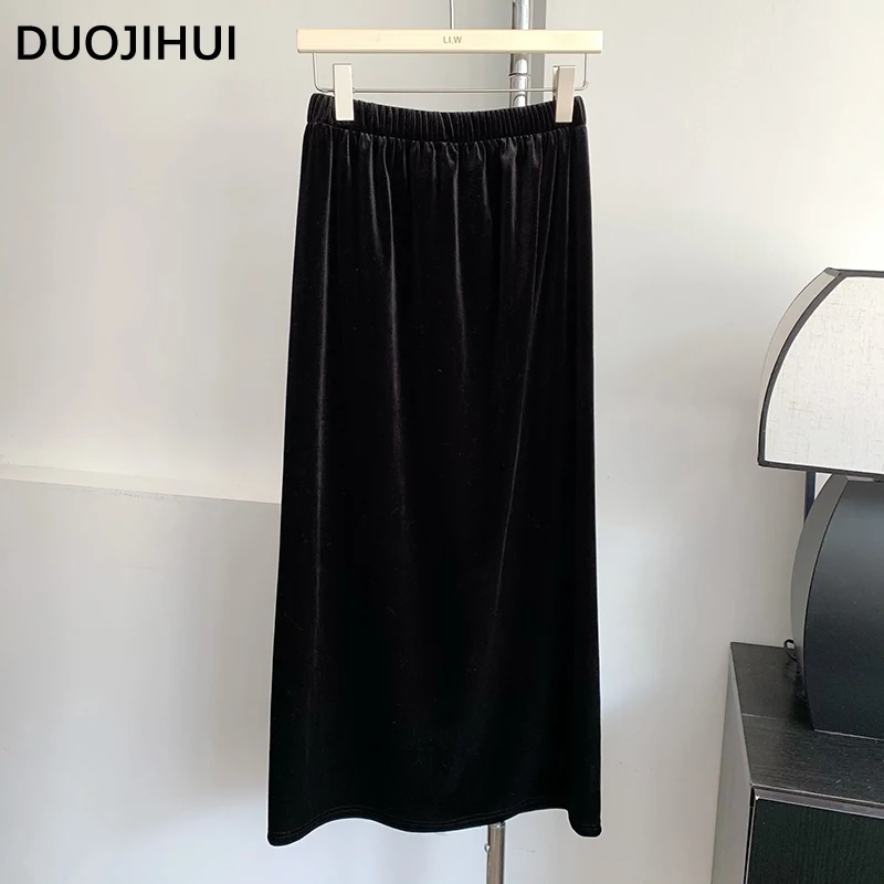 Duojihui schwarz schick geteilt lose Herbst Frauen Röcke neue klassische einfarbige Basic schlanke Mode einfache elegante weibliche Midi Rock