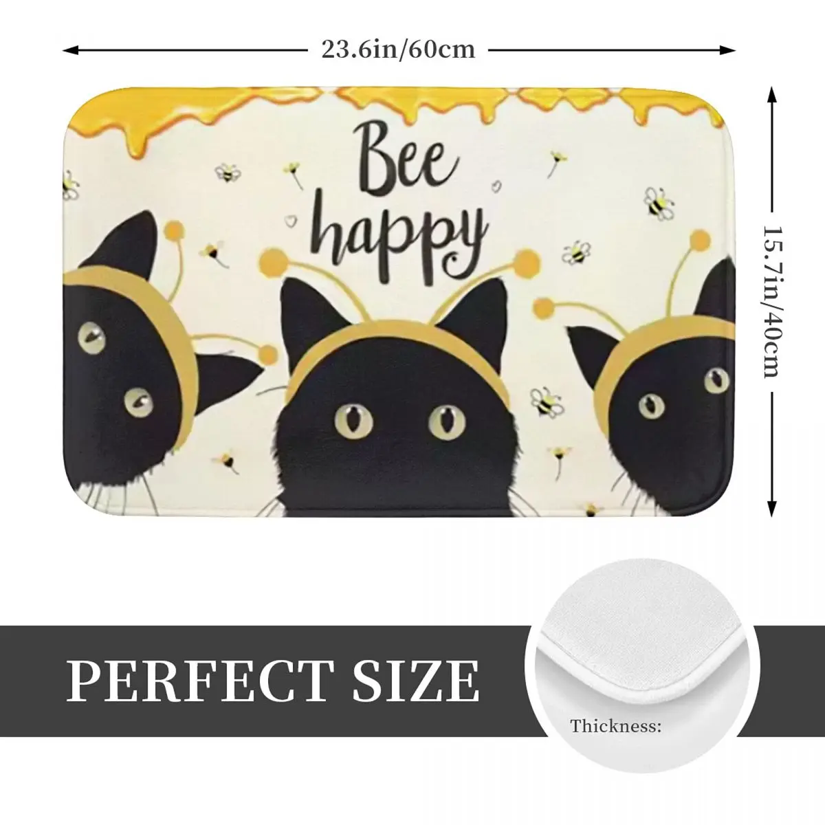 Bee Happy Cat Pattern Anti-slip Doormat Floor Mat Sand Scraping Carpet Rug for Kitchen Entrance Home Balcony Footpad Mats