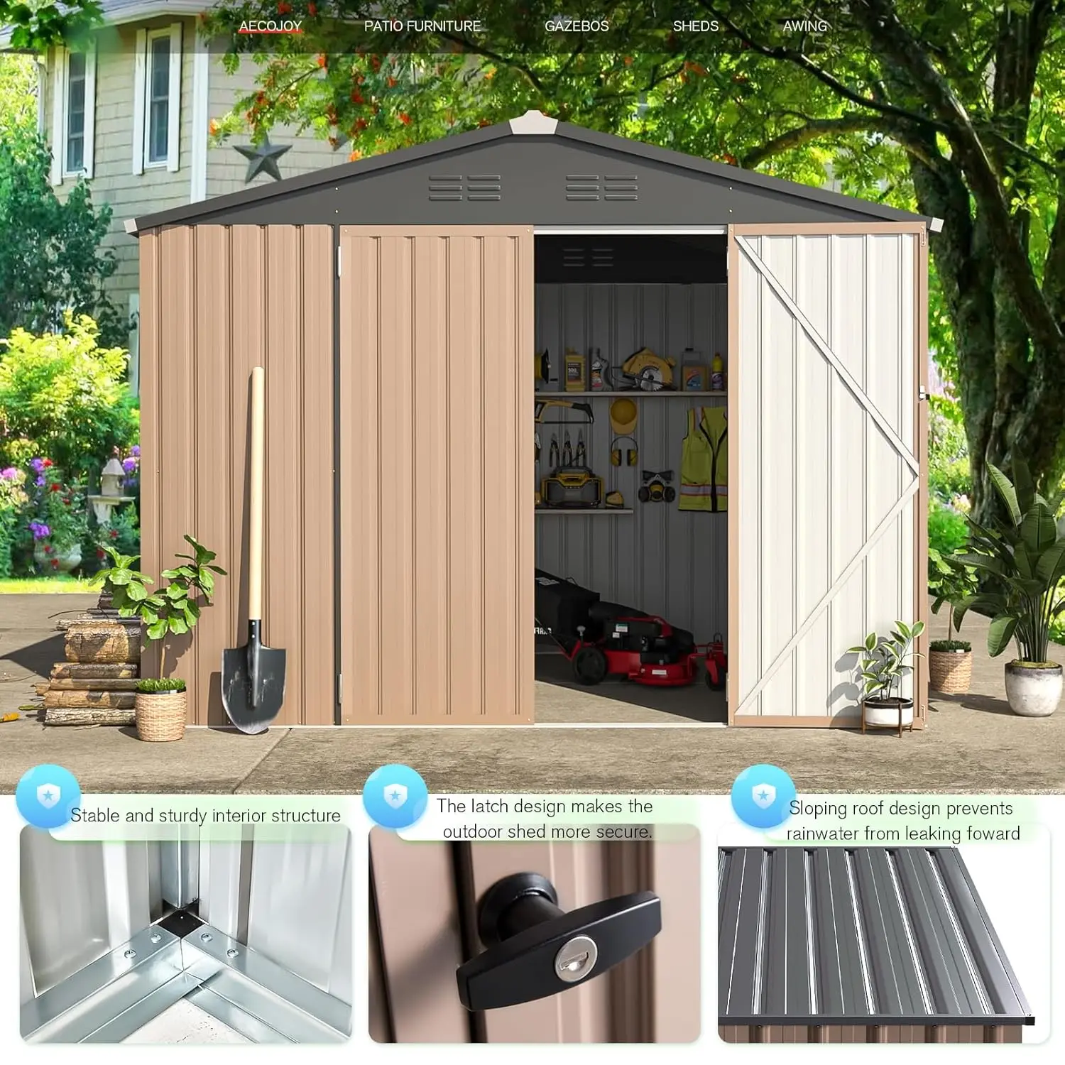 Double hinged door opening access for large lawn equipment