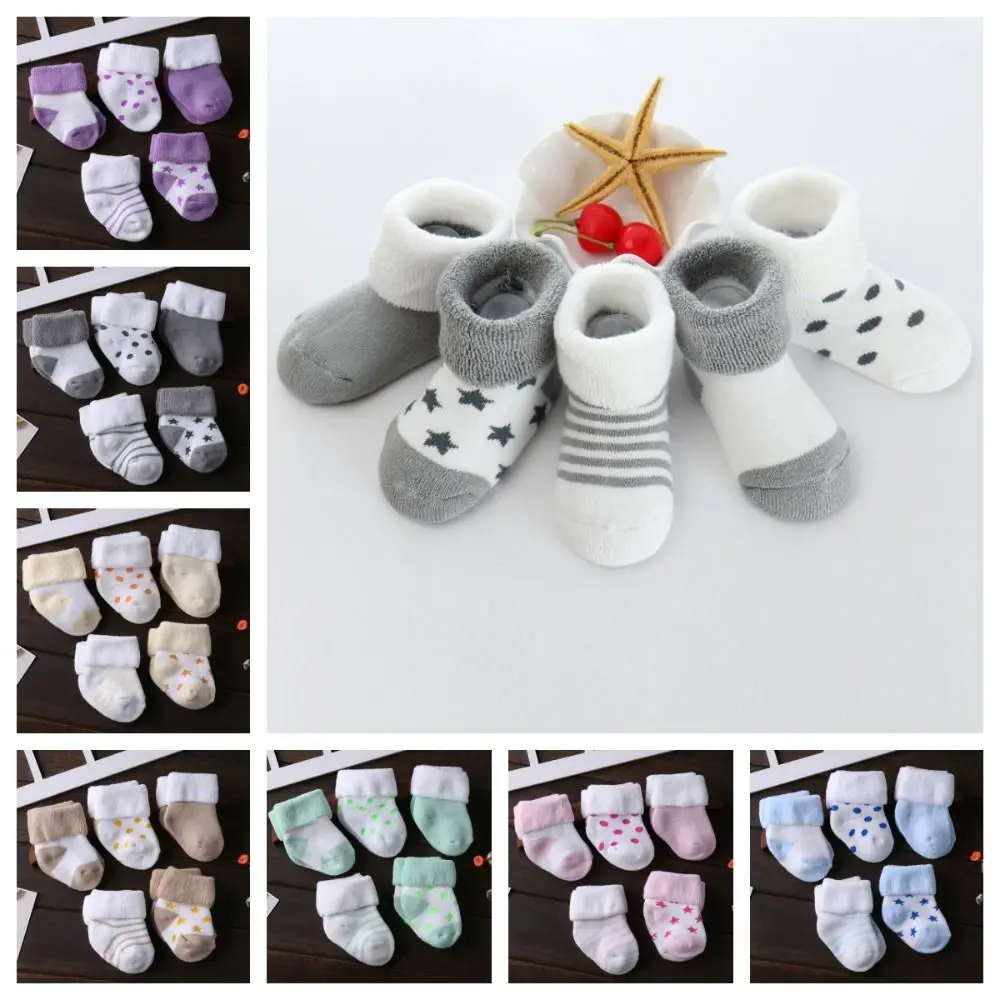 

5 pairs Korean Style Thicken Baby Socks Star Pattern Baby Hosiery Newborn Baby Socks Autumn&Winter Soft Home Sleep Socks