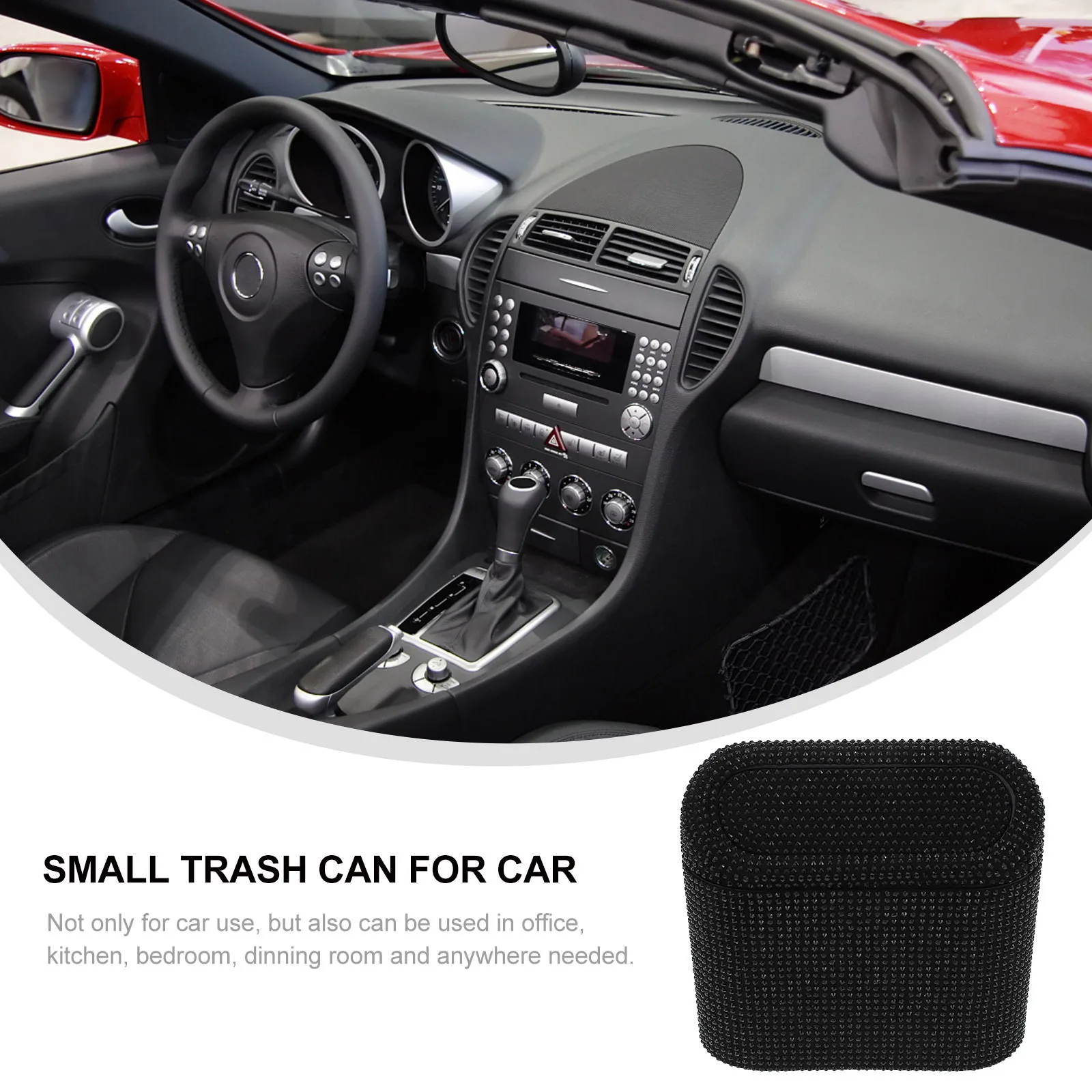 

Car Trash Can Bling Rhinestone Durable Plastic Small Compact Trash Bin for Car Interior Organization Portable Garbage Holder
