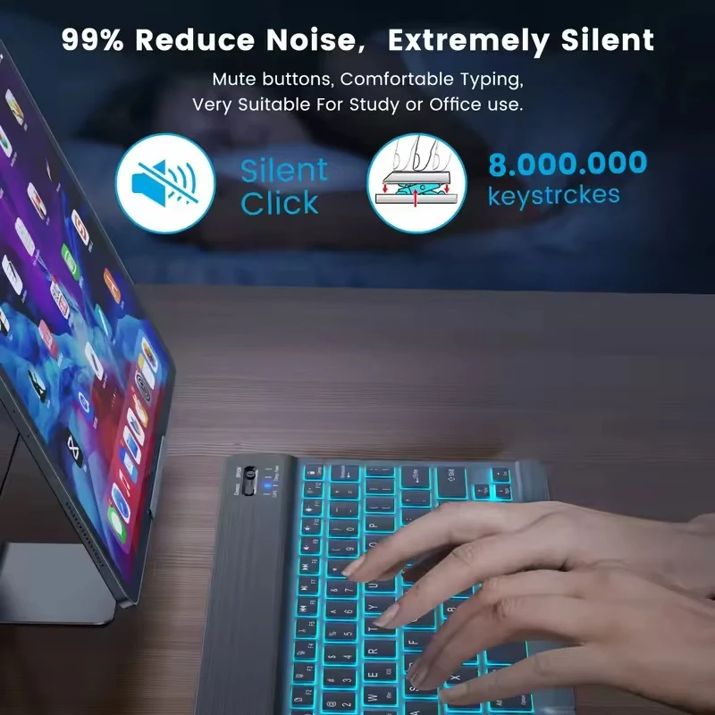 Mouse Keyboard Nirkabel Bluetooth dengan Lampu Latar Baru untuk iPad Xiaomi Samsung untuk Ponsel Tablet IOS Android Windows Keyboard Multibahasa