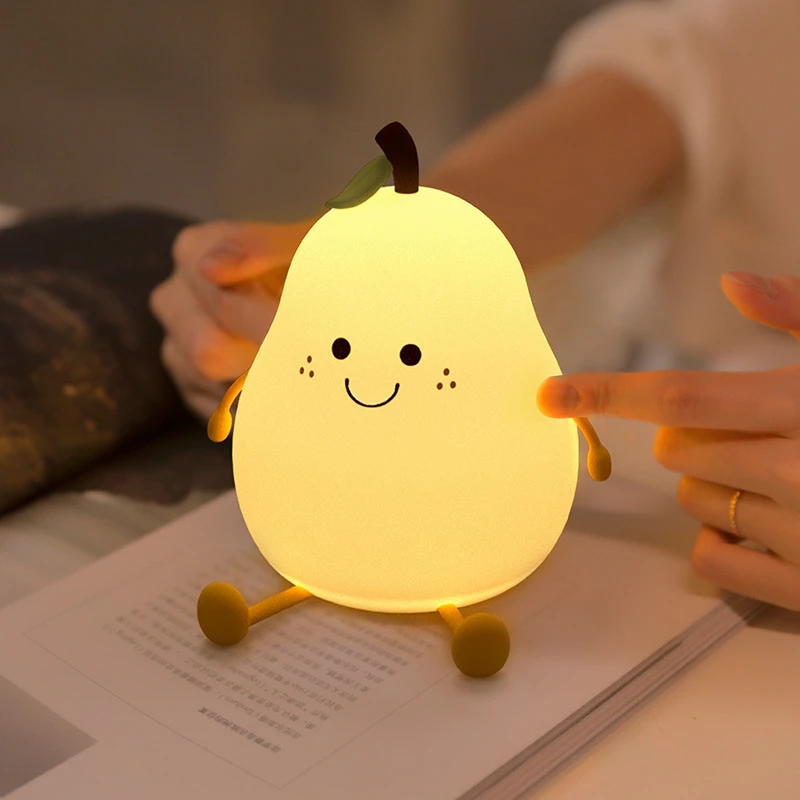 

LED Nightlight Pear Shape Table Lamp Rechargeable Colorful Dimming Touch Silicone Cute Night Guardian Sleep Decoration Kid Gift