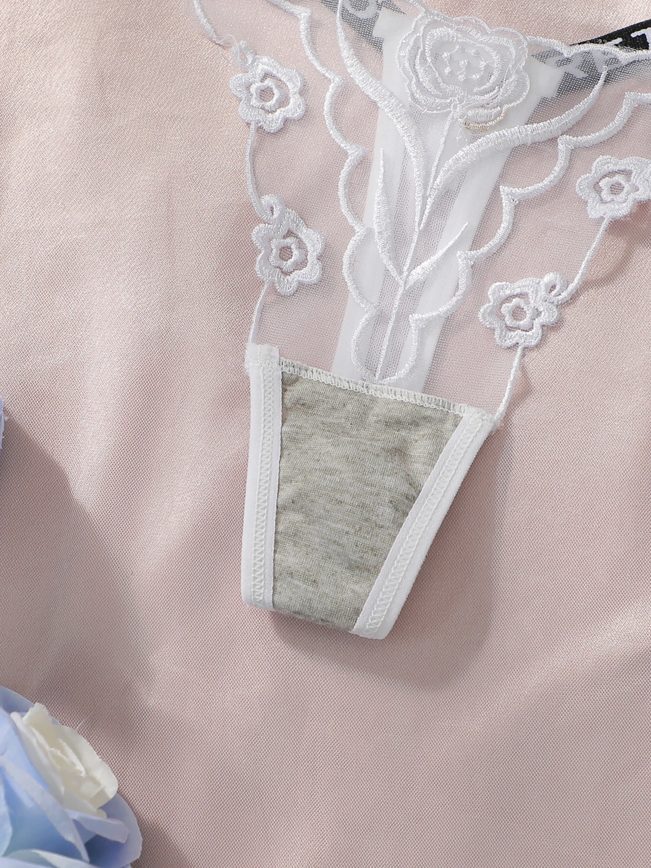 2 stücke Damen Neue Spitze Sexy Schwarz Und Weiß Gestickte Blume Drucken Sexy Set Tanga Unterwäsche C2648 – Detail 18