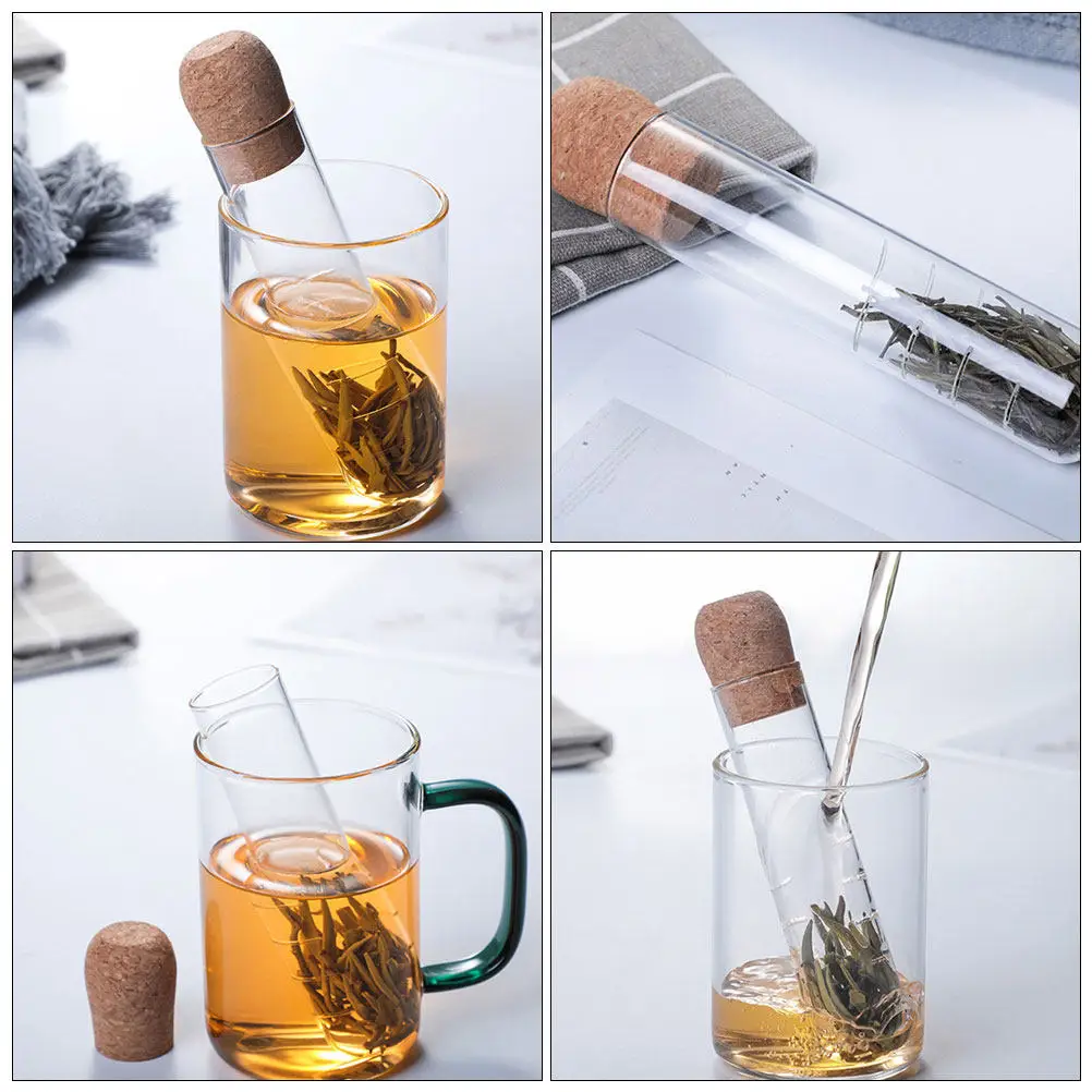 3Pcs Glass Tea Infuser Set Transparent Test Tube Style Loose Leaf Steeper for Use Reusable Tea Strainer Infuser