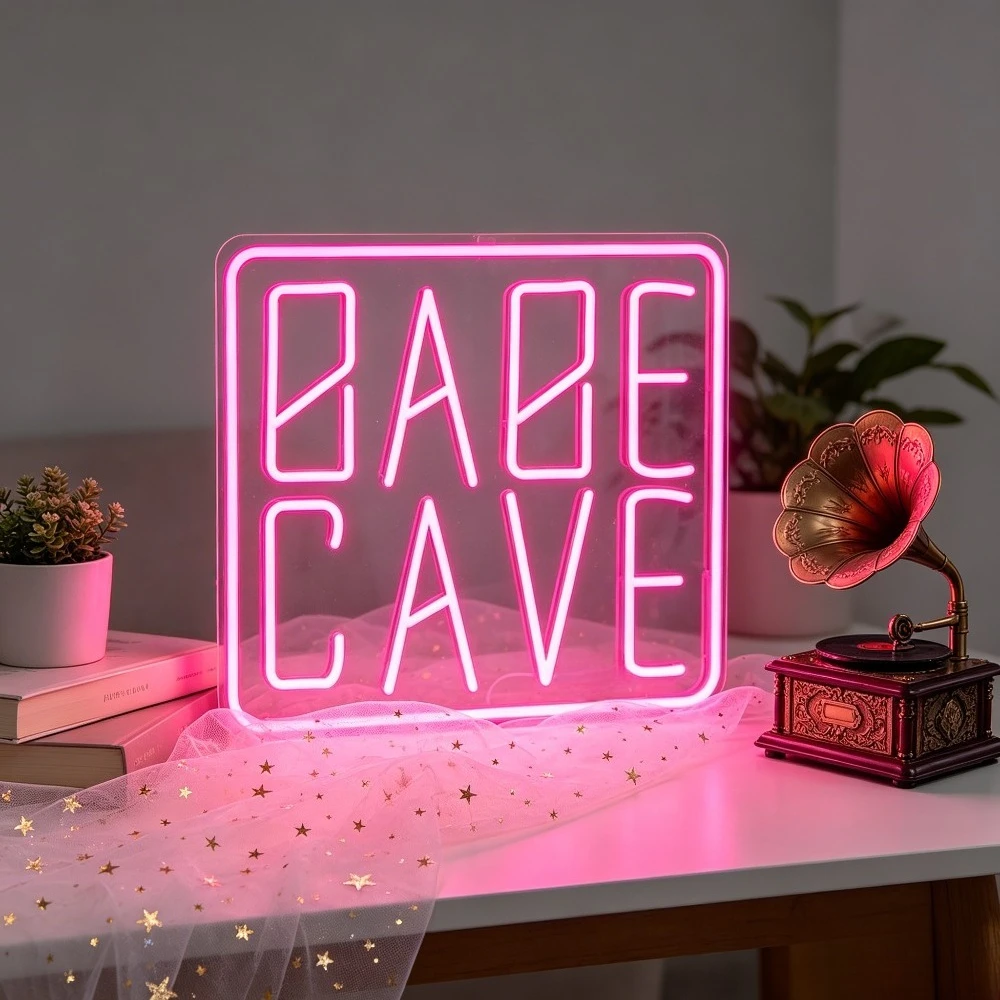 

Neon Sign Babe Cave LED Pink Aesthetic Night Light USB Rechargeable Marquee Sign for Bedroom Living Room Gaming Room Decor Gift
