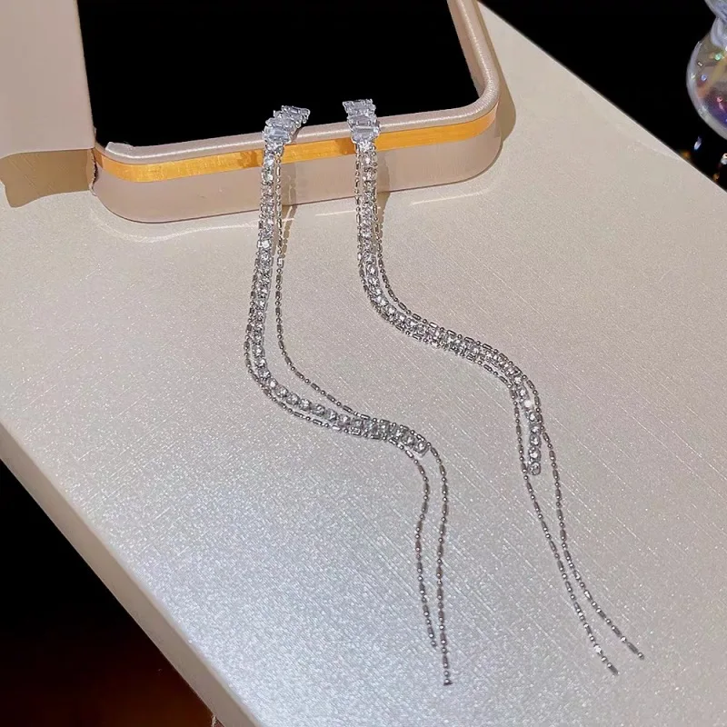 925 Silver Needle Korean Fashion Long Crystal Tassel Earrings For Women Jewelry 2026 Trending New Luxury Women's Zircon Earrings