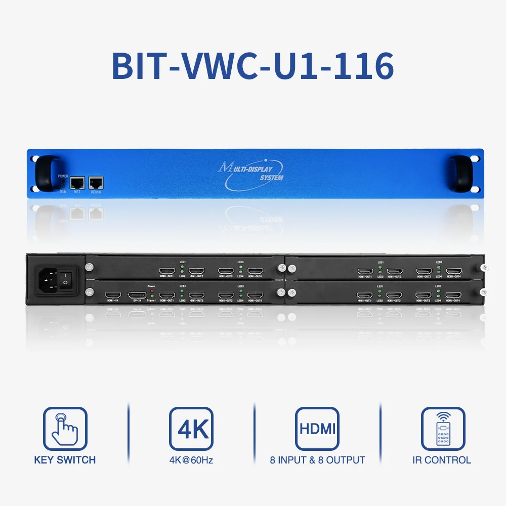 Professional 1x16 Video Wall Processor with 8K Resolution FPGA Architecture for Control Room and Command Center Displays