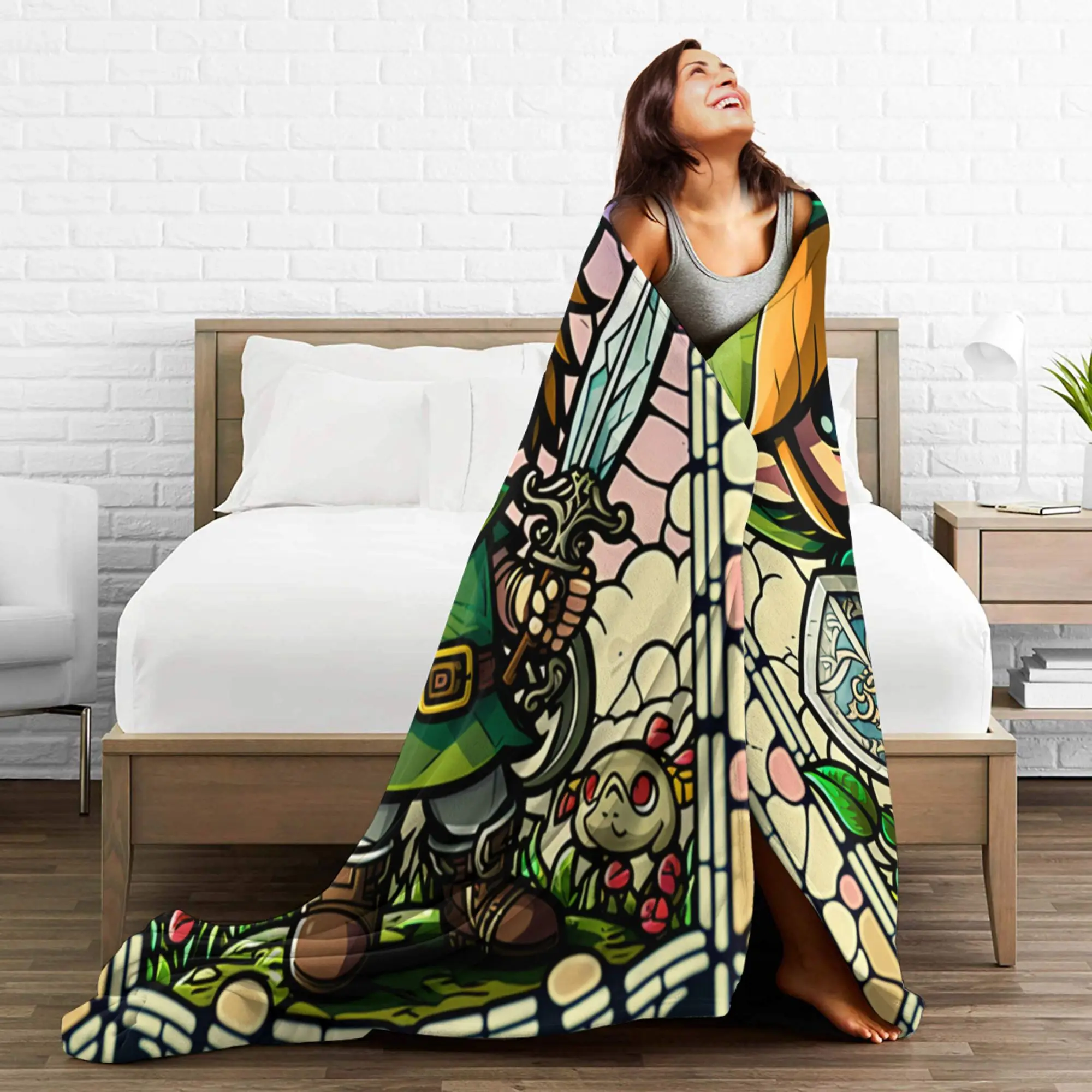 Z-Zeldas Green Hero الزجاج الملون ربط البطانيات الصوف الصيف تكييف الهواء متعددة الوظائف الدافئة رمي بطانية للمنزل لحاف