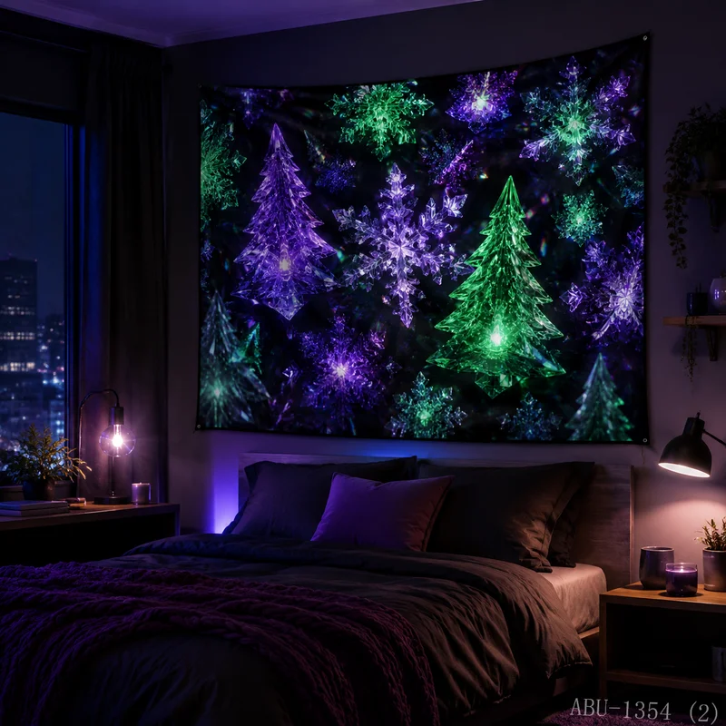 VIKAMA Simple Neon Christmas Tree Reindeer Gift Box Snowflake Christmas Tapestry Background Hanging Cloth Living Room Decor