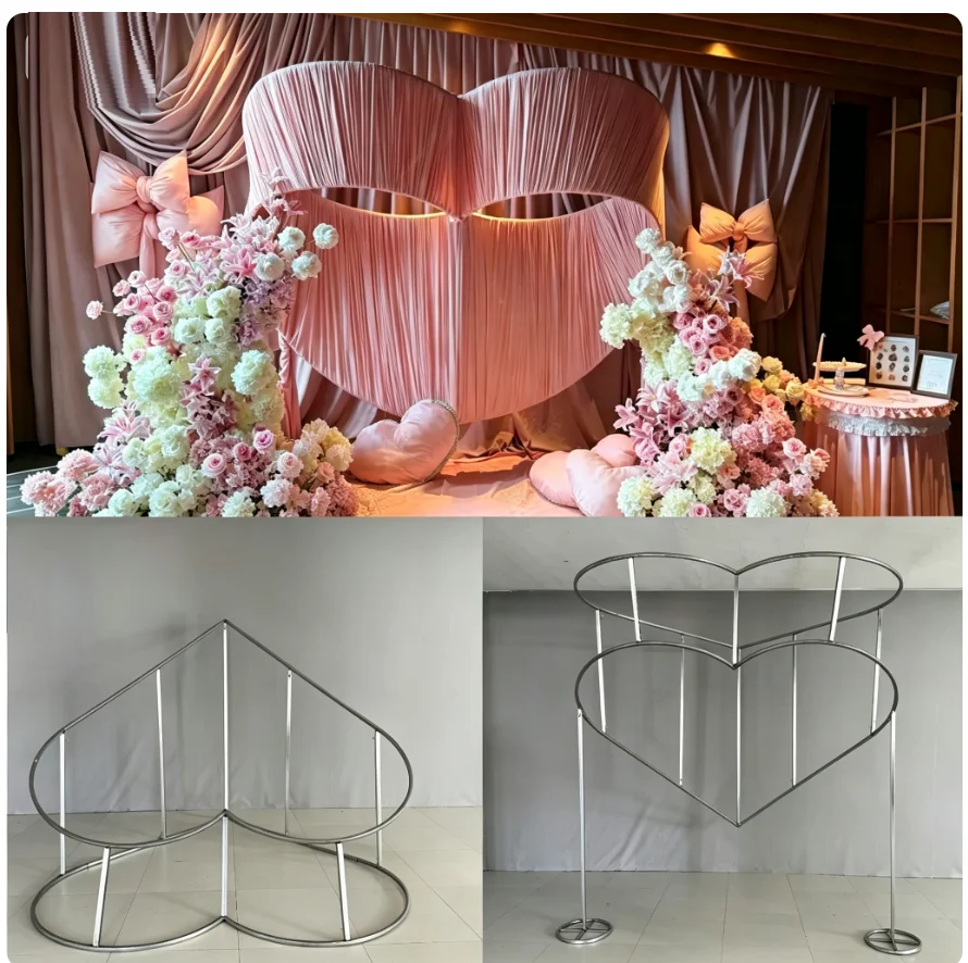1 Stück Doppelt Ineinandergreifender Herzförmiger Metall-Hochzeitsbogen-Ständer, Herzförmiger Hintergrundrahmen für Hochzeit, Verlobung, Geburtstagsfeier, Babyparty – Detail 1