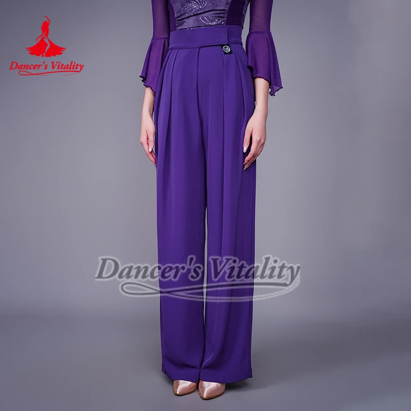 Adult Ballroom Sticking Style of Trouser Head Practice Clothes High-waisted Microhorn Social Dance Training Clothing Collocation