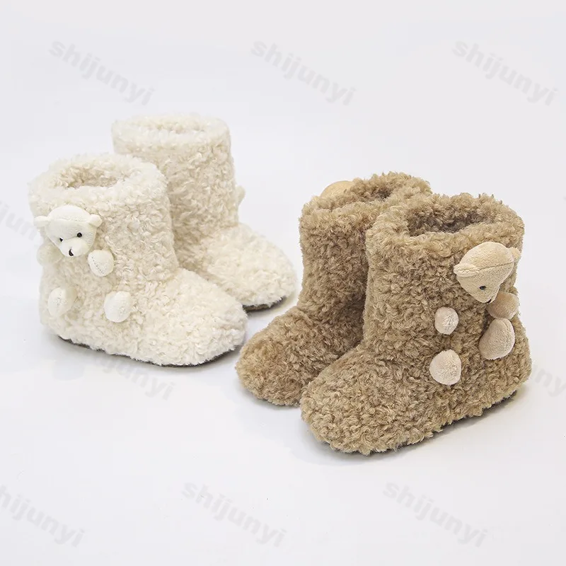 

Children's Cute Bear Warm Casual Hairy Snow Boots 2025 Winter Girls' Soft Soled Comfortable Fashion Versatile Plush Cotton Boots