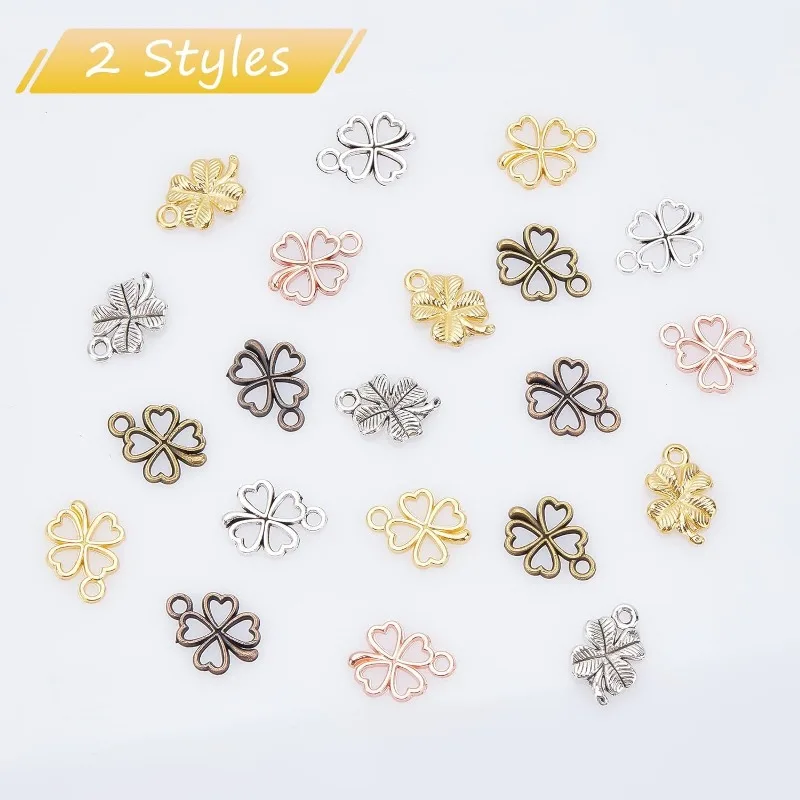 140pcs Clover Charms 7 stili pendenti a quattro foglie Lucky Clover Charms lega di metallo Shamrock Charms pendenti a foglia di cuore