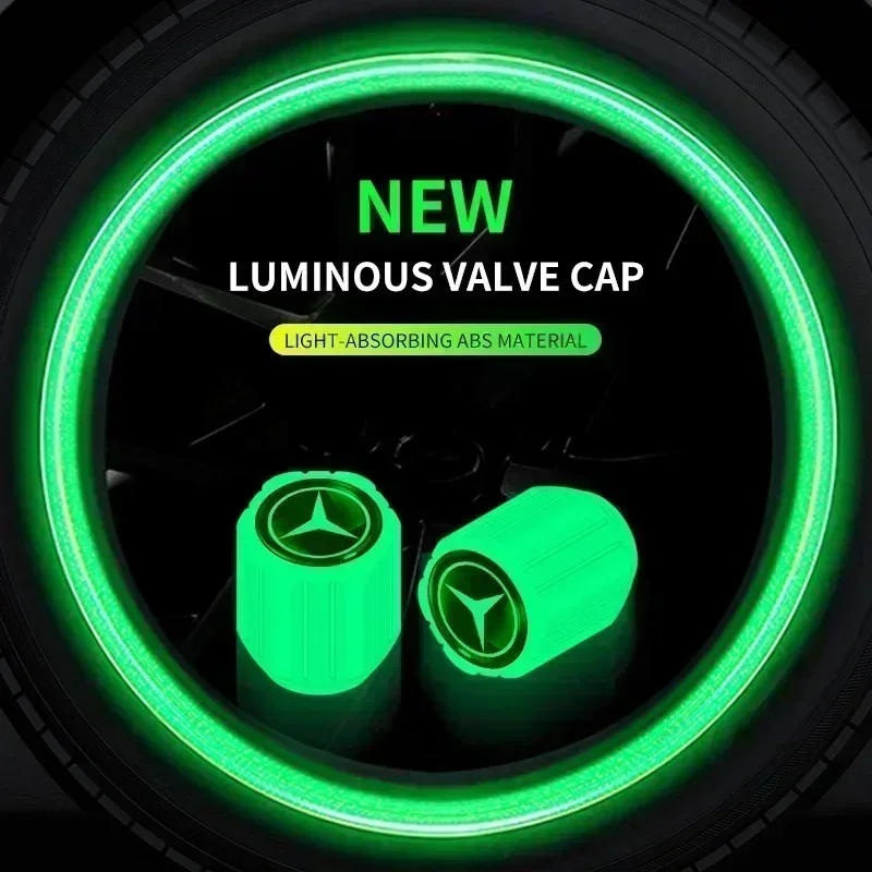 4x Car Tyre Valve Stem Luminous Caps Fluorescent Decor For Mercedes Benz B/C/E/S Class A Class C200L GLC GLK CLA Accessories