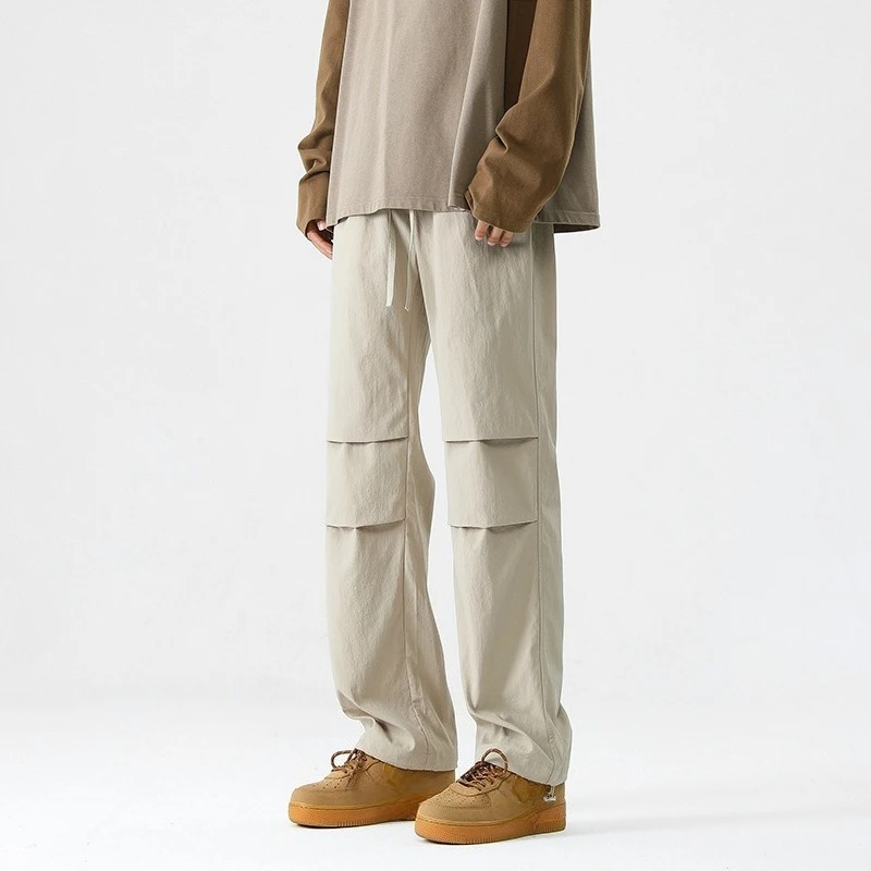 

Four Seasons American 2025 мужские однотонные повседневные модные плиссированные простые брюки мужские свободные широкие прямые брюки одежда