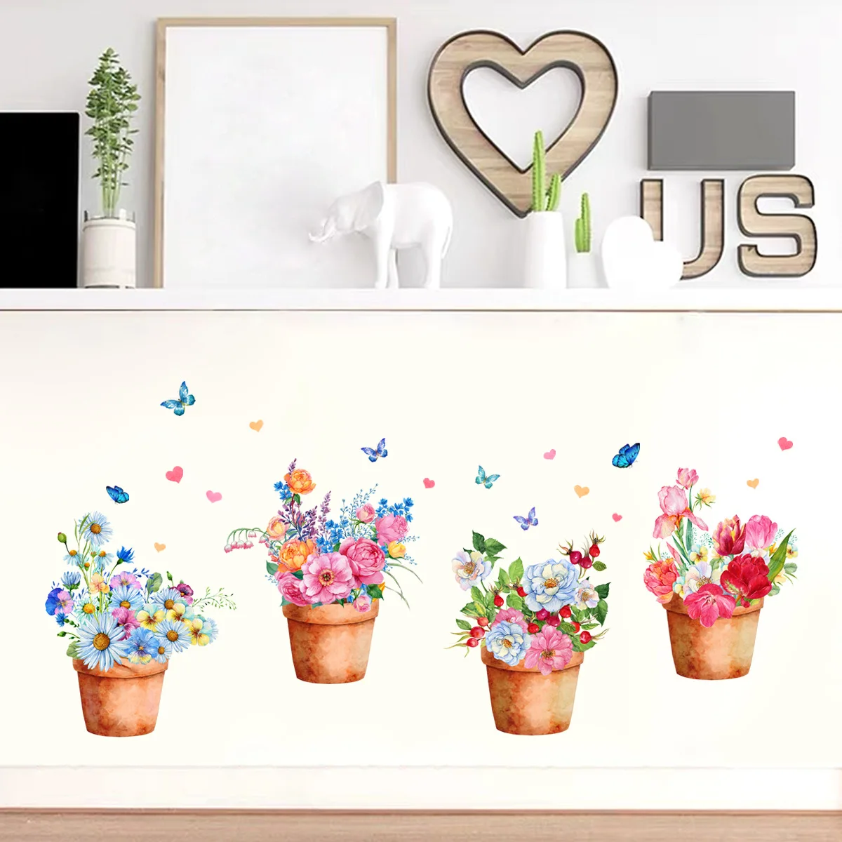 30*90cm Color Flower Potted Butterfly Cartoon Wall Sticker Background Wall Living Room Restaurant  Decoration Mural Wall Sticker