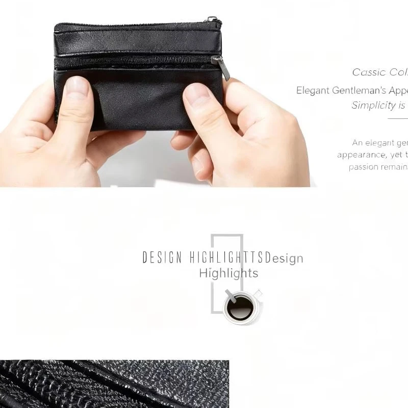 HOMEFISH Kleine Leder-Geldbörse mit Reißverschluss für Männer, Frauen und Kinder, Unisex Tragbare Kleingeldbörse, Mini-Tasche für Schlüssel und Bargeld – Detail 3