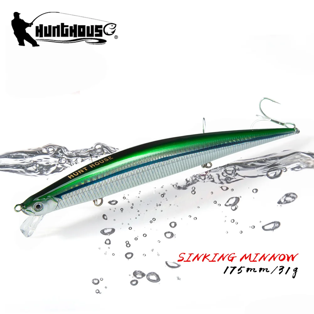 Hunthouse Sinking Tide Minnow Lure 175mm/31g Long Casting Saltwater Fishing Baits Sea Wobber Bait For Seabass Tackle LW404