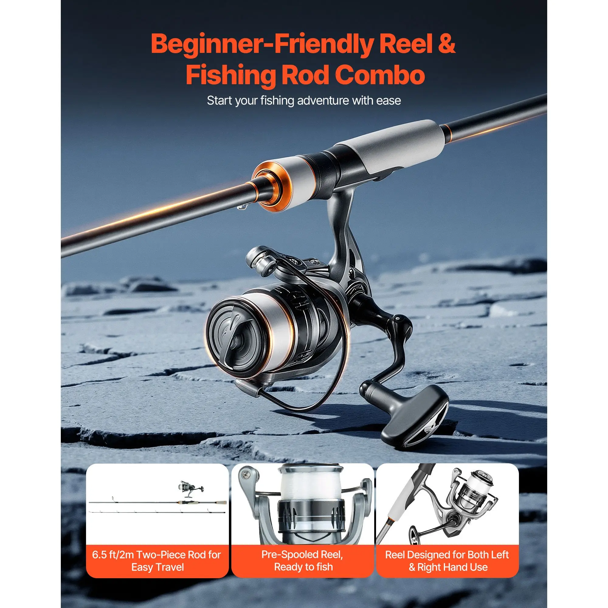 Rod and Fishing Reel Combo, IM6 Carbon Fiber Spinning, Bass Pole with 6.5 ft Two-Piece, 7+1 Ball Bearings, EVA Handle, Stainless