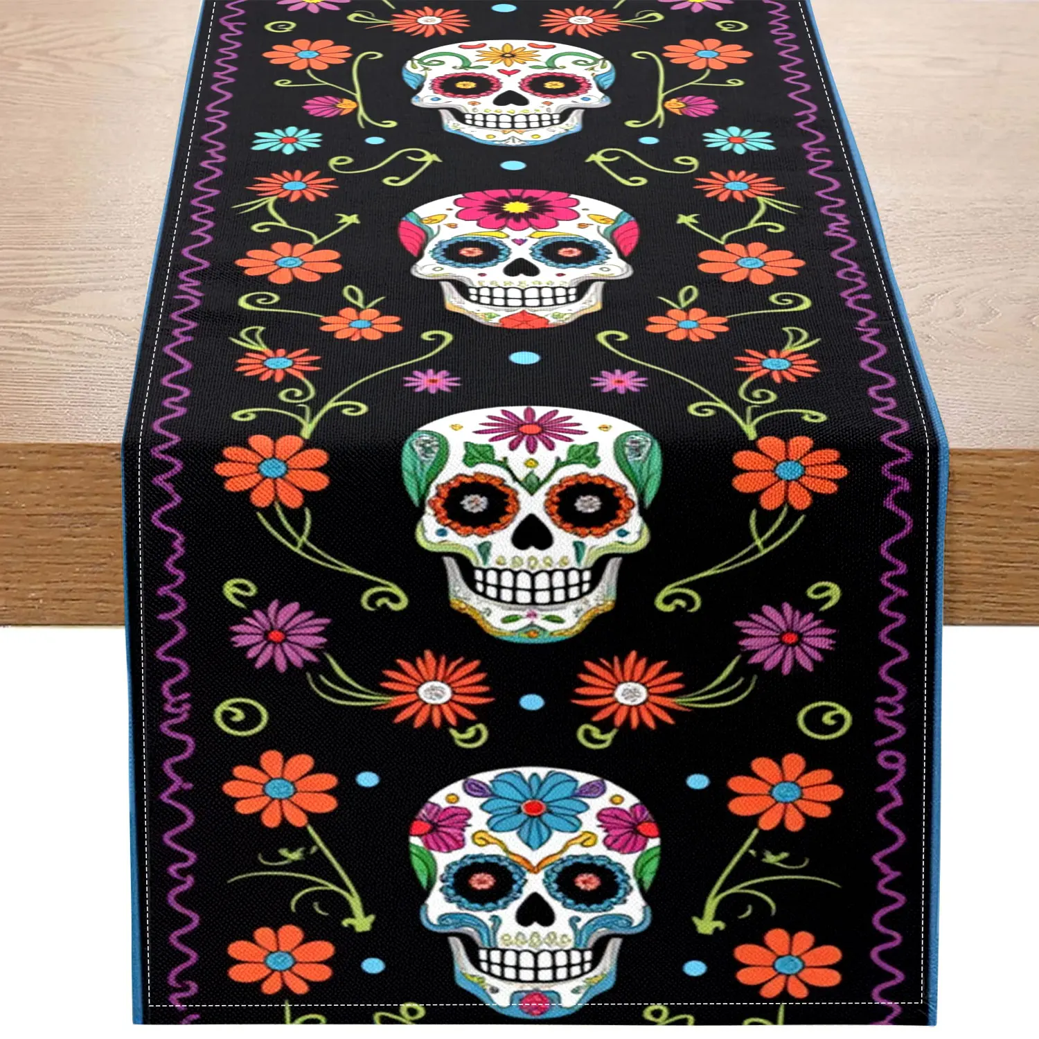 

1 Piece Day of the Dead Themed Table Runner, Decorated with Colorful Skulls and Floral Patterns, Suitable for Day of the Dead Parties and Exotic Decorations