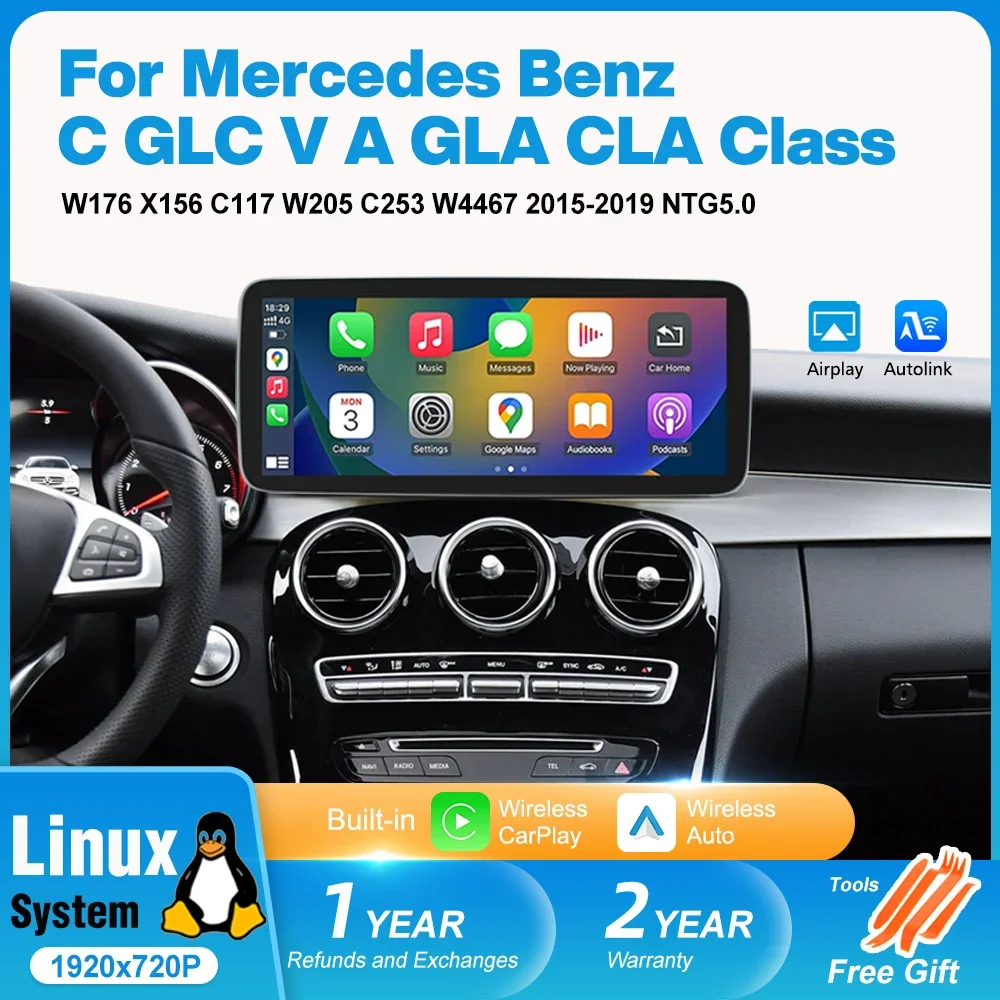 Linux Car Radio Carplay Touch Screen，Mercedes Benz C GLC V A GLA CLA Class W176 X156 C117 W205 C253 W446 Central Monitor