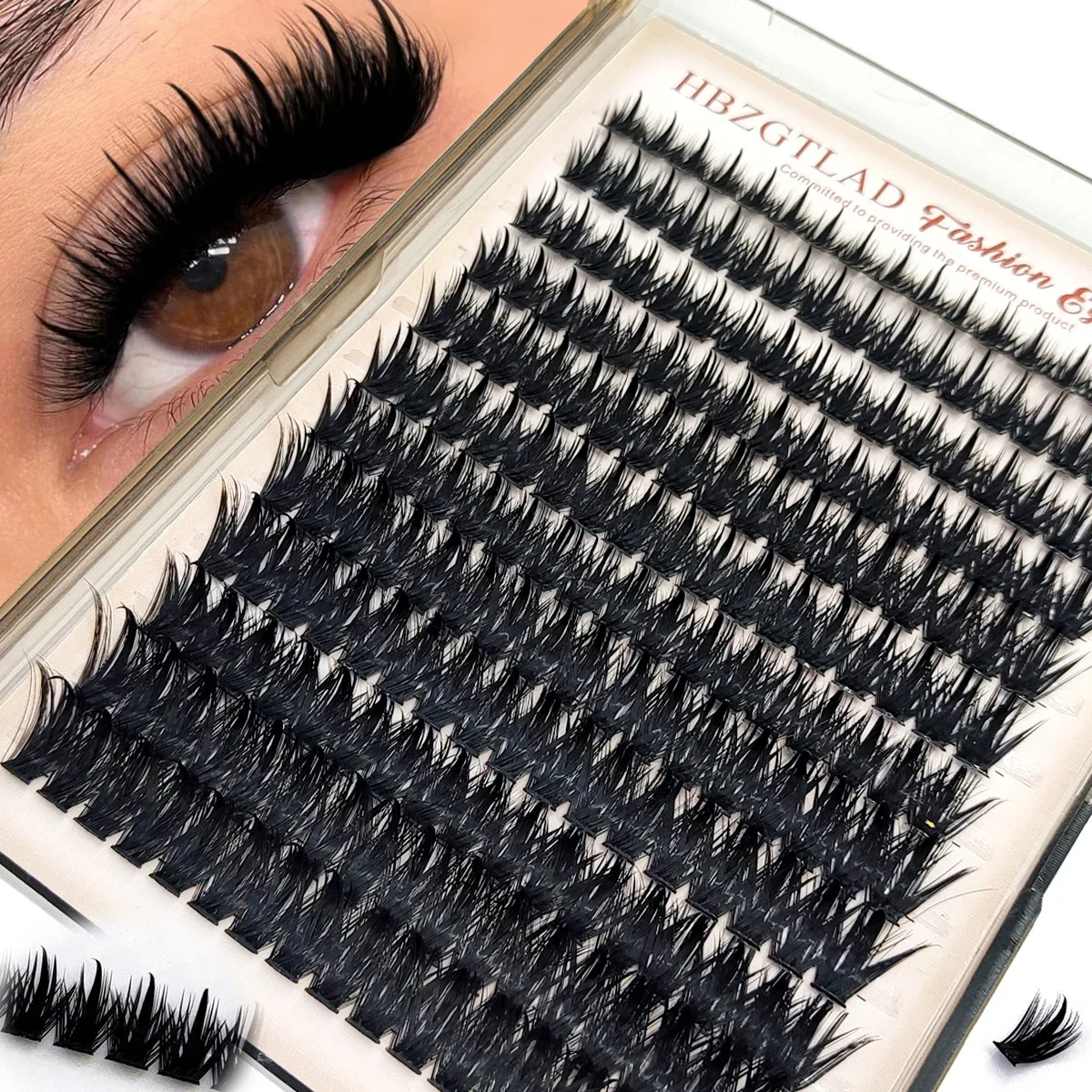 HBZGTLAD Vorgefertigte Fox-Eye Fluffy Lashes Manga Wimpernbüschel Natürliche Katzenaugen-Wimpern mit Spitzen-Wimpernbüscheln und unteren Wimpern – Detail 14