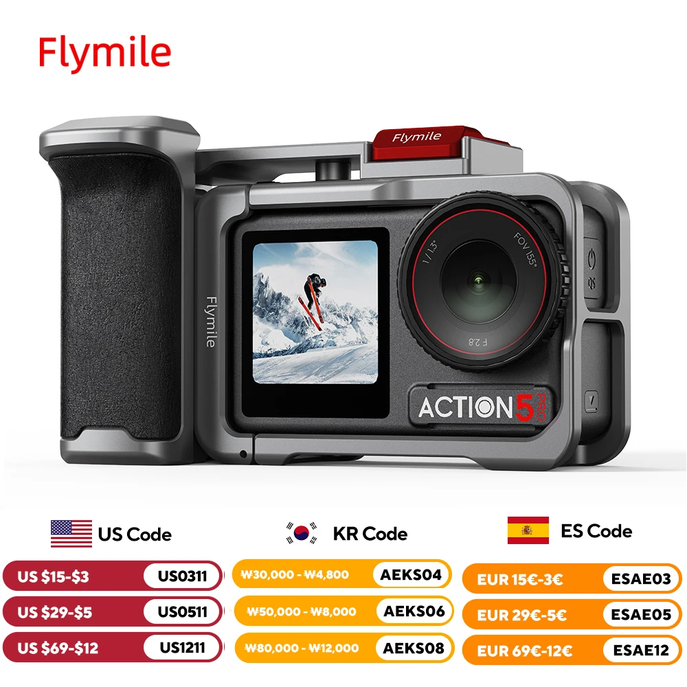 

Flymile Action 5 Pro Camera Grip Holder Metal Cage for DJI Action 5 Pro/Action 4 Accessories Shutter Button Photography Handle