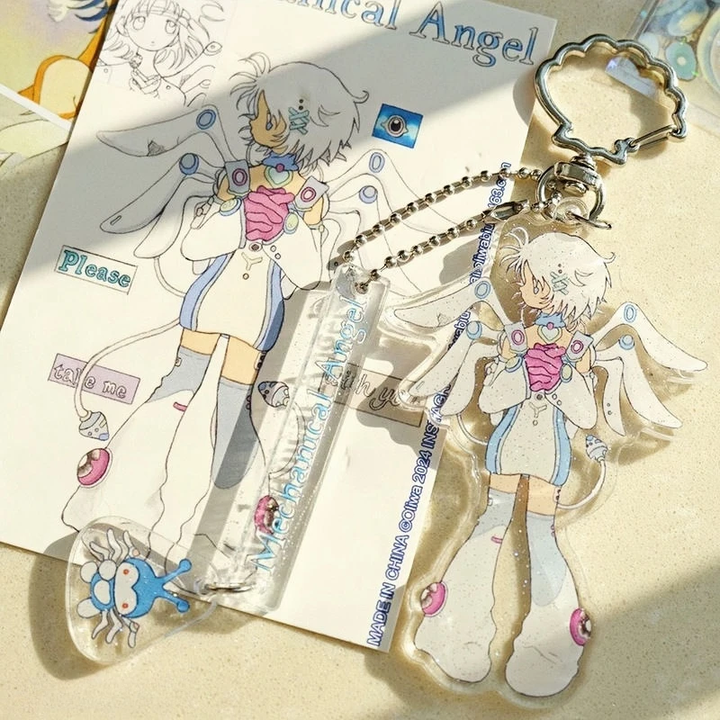 Mechanical Angel! Acrylic Keychain Transparent Girl's Heart Bag Hanging Decoration for School Season Gift