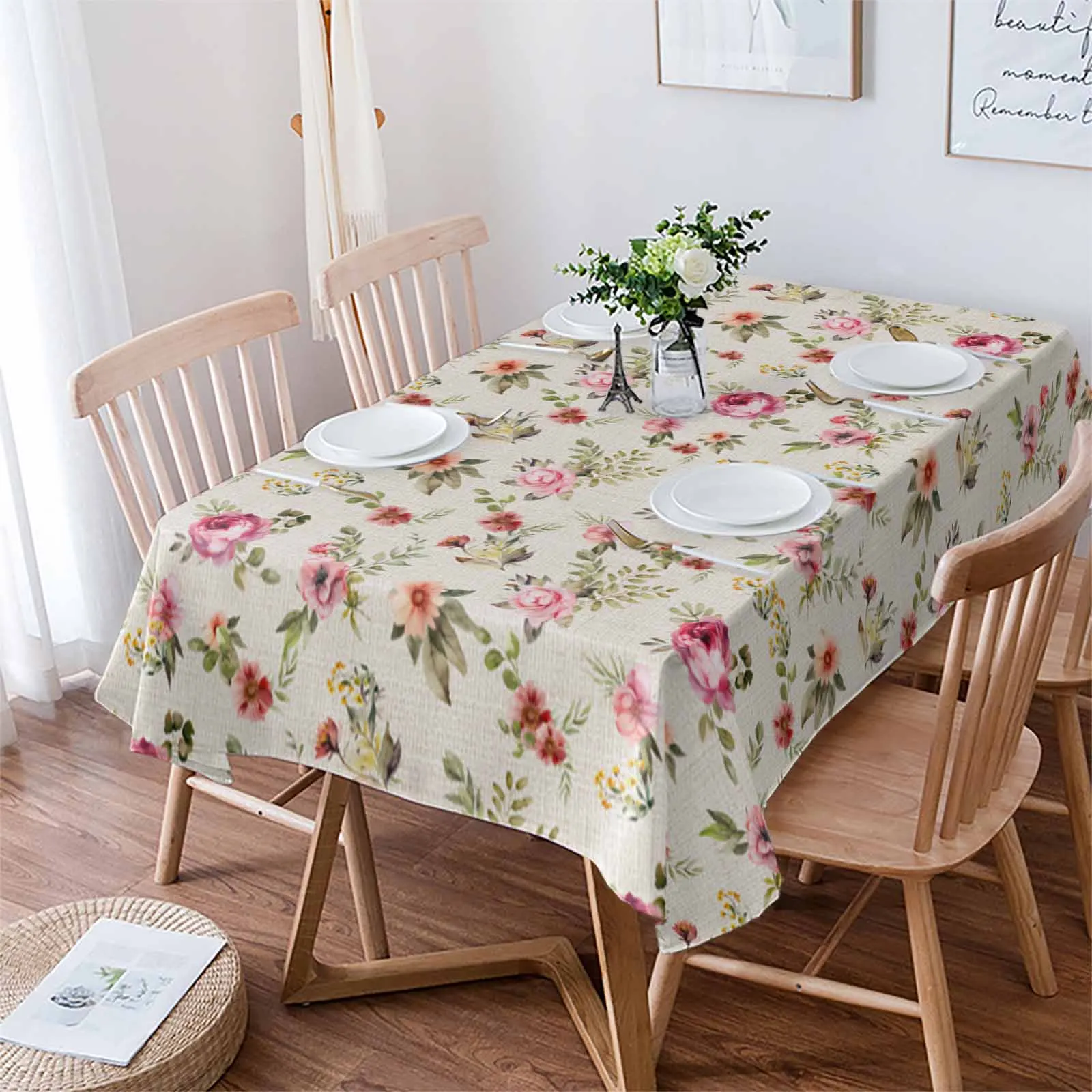 

Watercolor Floral Hand-Painted Plant Retro Table Cloth Waterproof Dining Tablecloth Kitchen Decorative Party Table Cover