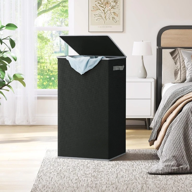 Laundry Hamper Black with Lid and Removable Bag - 100L Large and Tall Laundry Basket Collapsible with Handle for Clothing