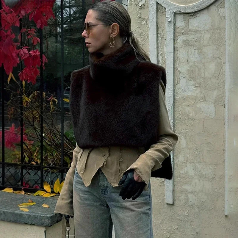 

Жилет из искусственного меха соболь, топы на бретелях, женская водолазка, куртка из эко- норки, пальто, популярная роскошная куртка без рукавов, новинка 202, осень-зима