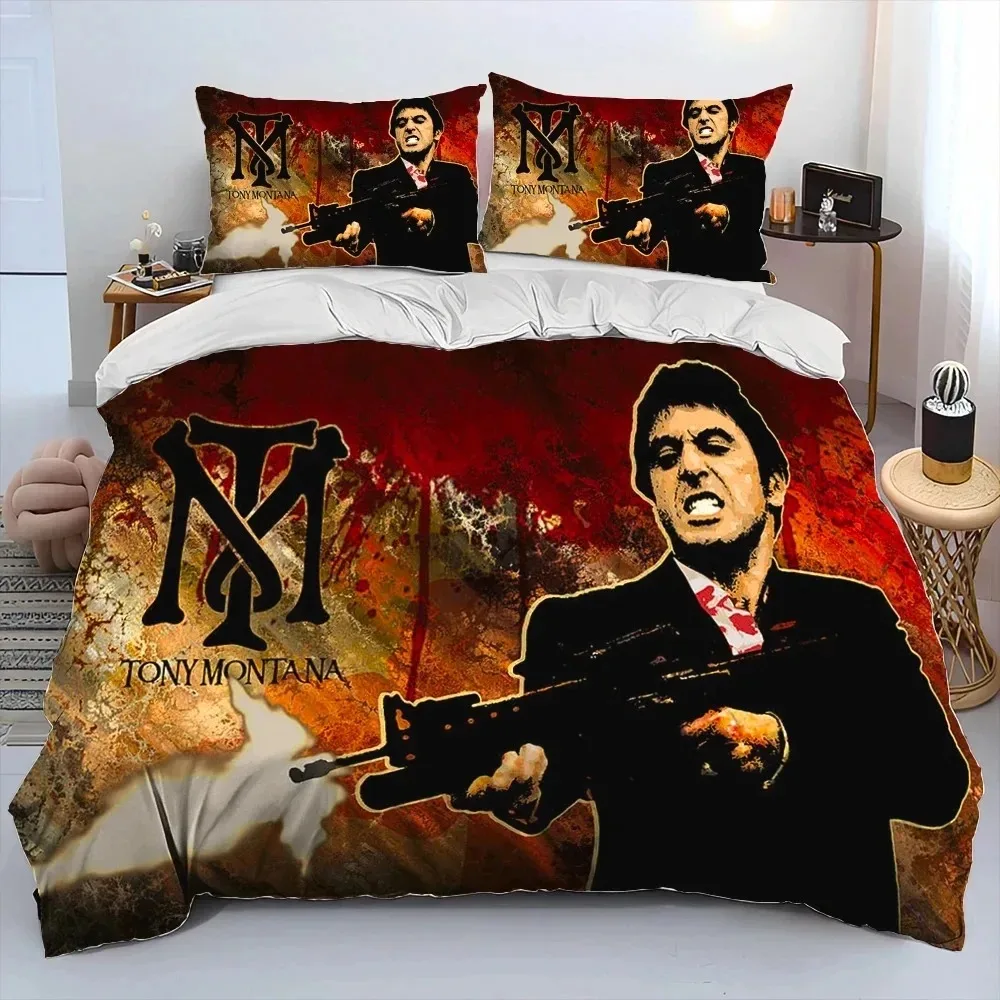 Movie Scarface Tony 3D Printing Comforter Bedding Set,Duvet Cover Bed Set Quilt Cover Pillowcase,King Queen Size Bedding Set Kid