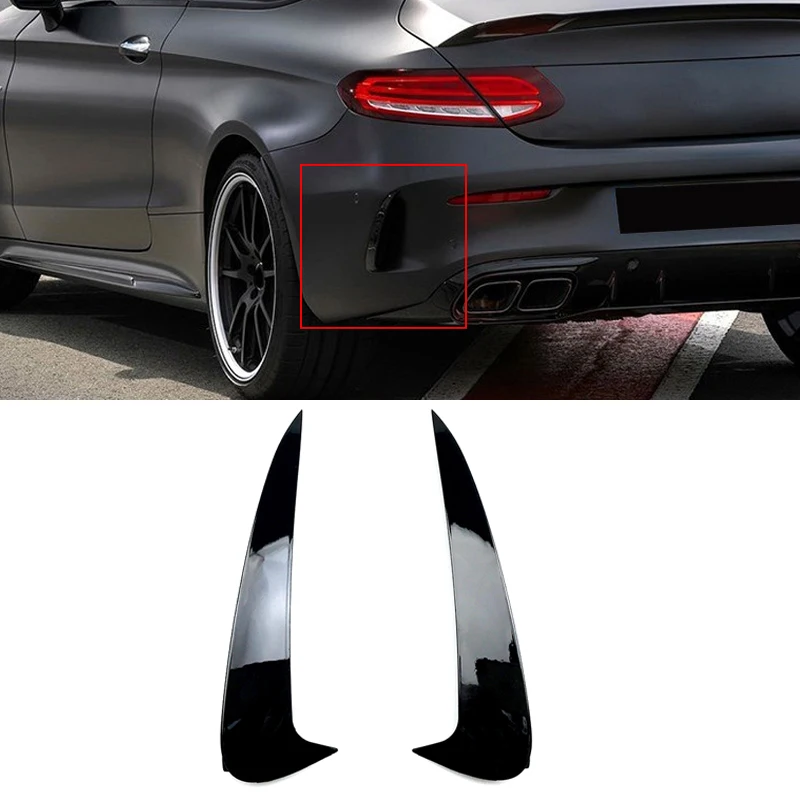 

For Mercedes Benz C-Class Coupe C205 2PCS Gloss Black ABS Car Rear Bumper Splitter Spoiler Canard Air Vent Trim 2015-2019