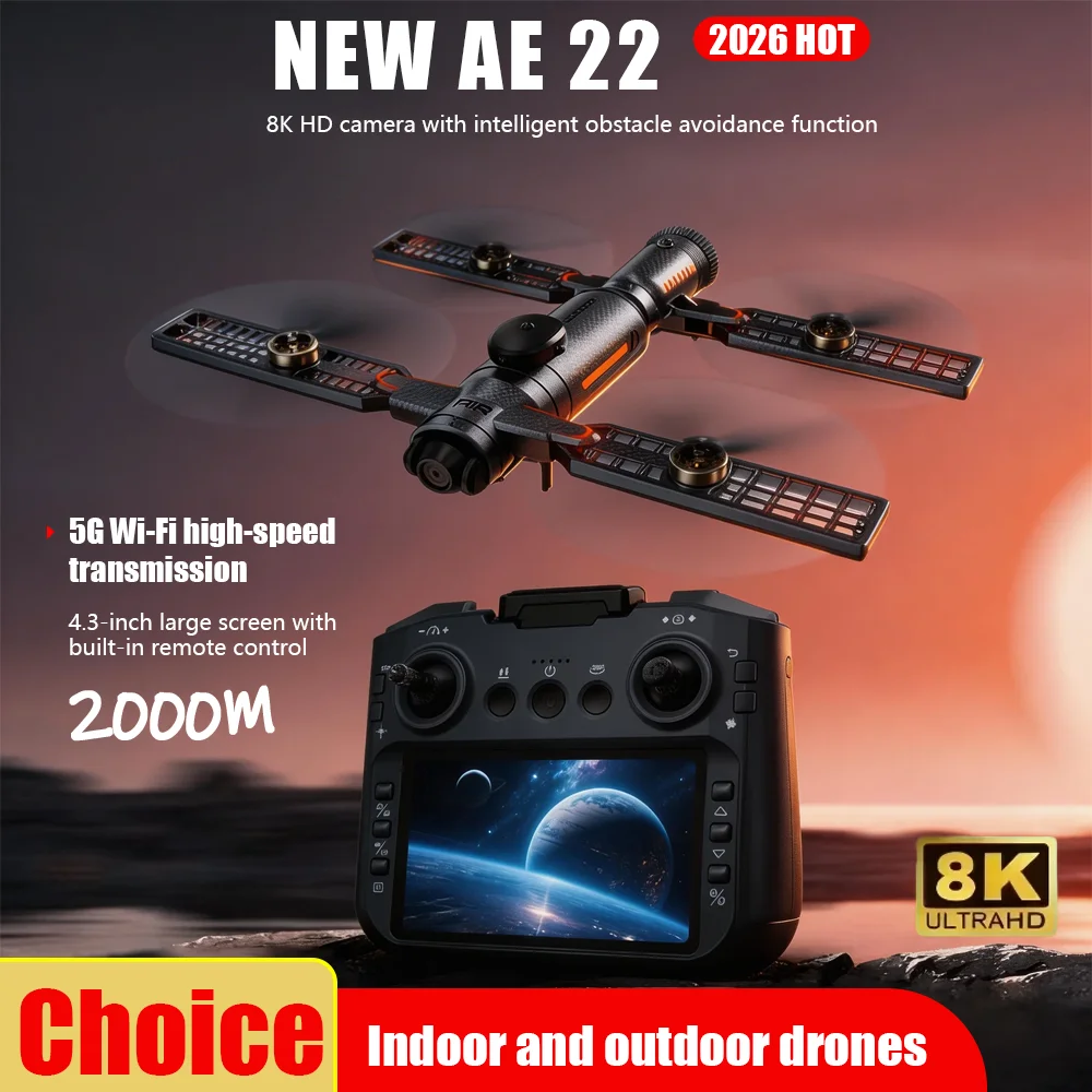 AE22 Mini Drone 8K HD Dual Camera Follow Me RC Quadcopter 4.3" Screen Remote FPV Drones Brushless Motor Electronic Toys for Kids