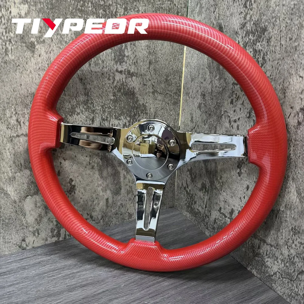 

Hot Sales 350mm Red solid wood Sport Universal Racing Modify Car Steering Wheel