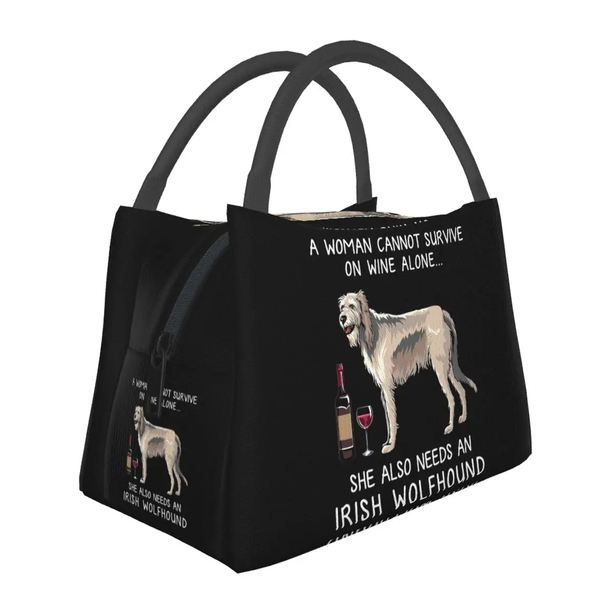 Irish Wolfhound And Wine Funny Dog Insulated Lunch Bag for Women Picnic Storage Food Boxes Portable Thermal Lunch Box Tote