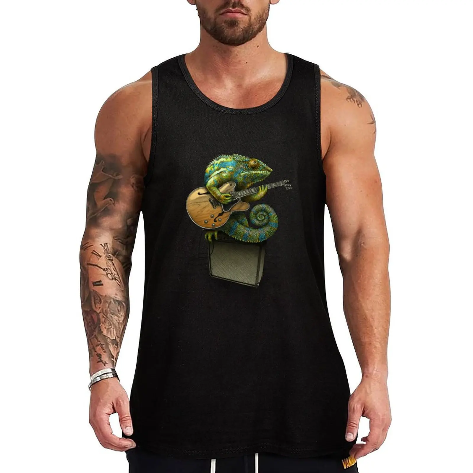 Chameleon Plays the Blues... plus a few other colors Tank Top Men gym sportswear Gym t-shirt man