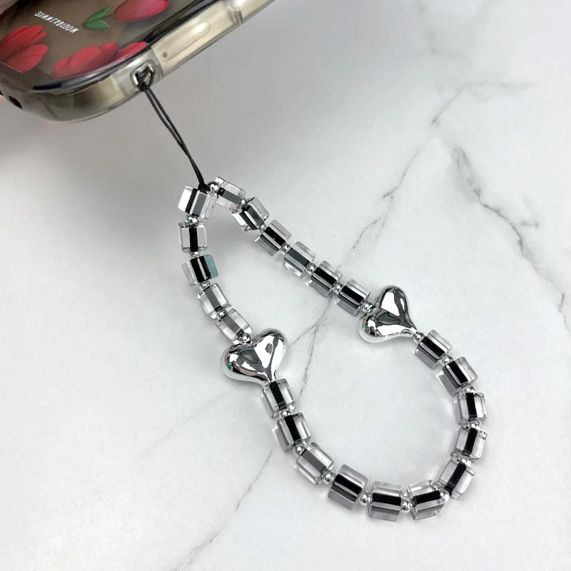 Cordão galvanizado para telefone, cordão leve de luxo com miçangas, amor, laço, pingente de telefone, anti-perda, cordão para celular