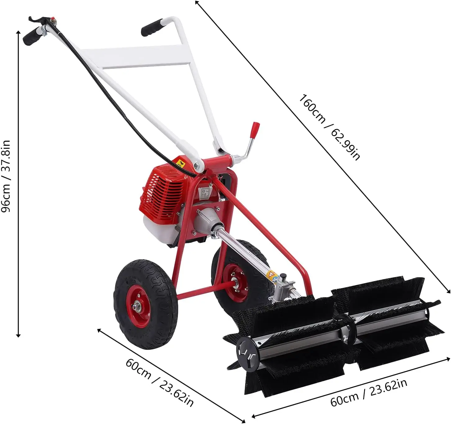 Gas Handheld Sweeper, 43cc 2-Stroke 1.7hp Engine Power Snow Sweeping Broom Driveway Sweeper Cleaner Tools,