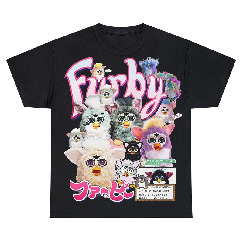 ファービー-男性と女性のための特大のTシャツ,綿100%,ラウンドネック,カジュアル,ストリートウェア,ヴィンテージ,原宿,ユニセックス