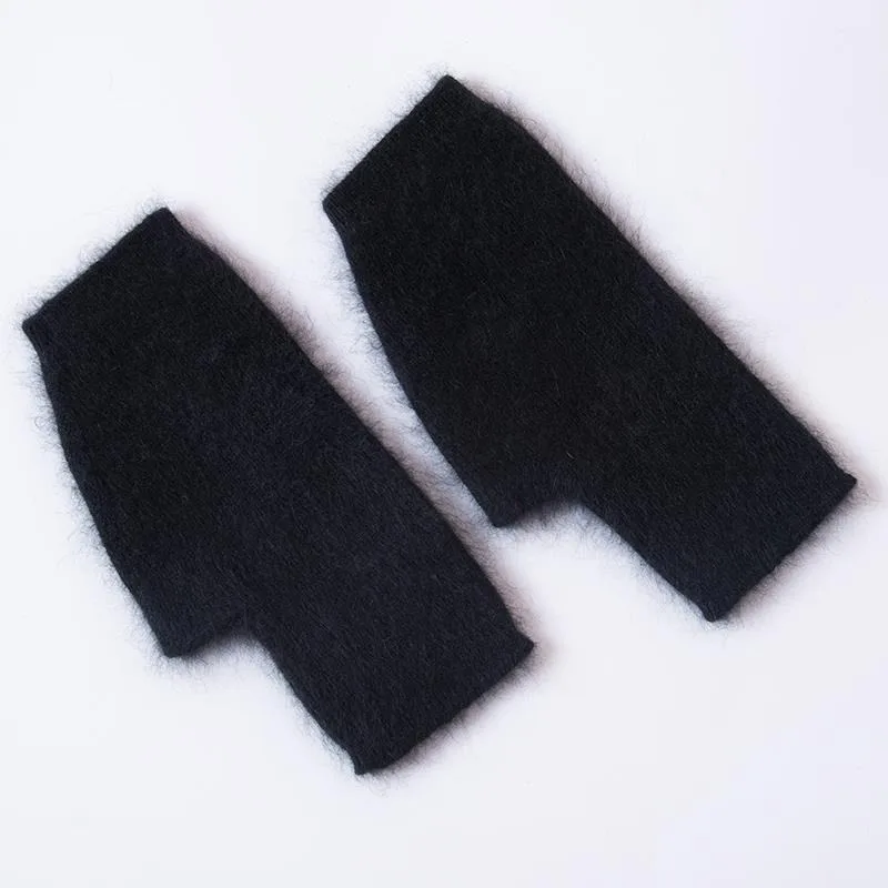 Mink Cashmere Autumn Winter Gloves Fingerless Warm Racoon Wool Mitten Wrist Length With Thumb Hole Mitts Korean Female Lovely