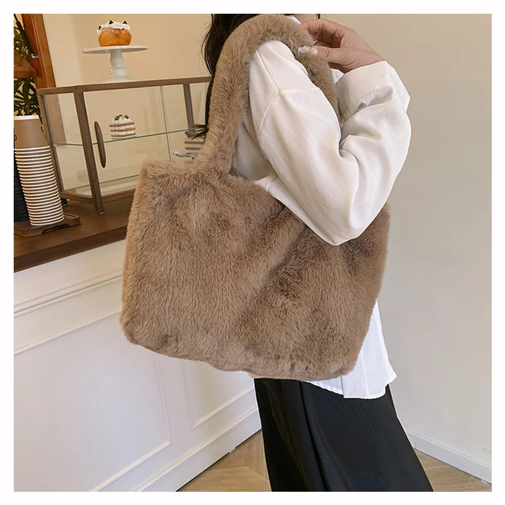 Autumn and winter plush big bag, plush bag, fashionable handbag, versatile tote bag, single shoulder stylish women's bag