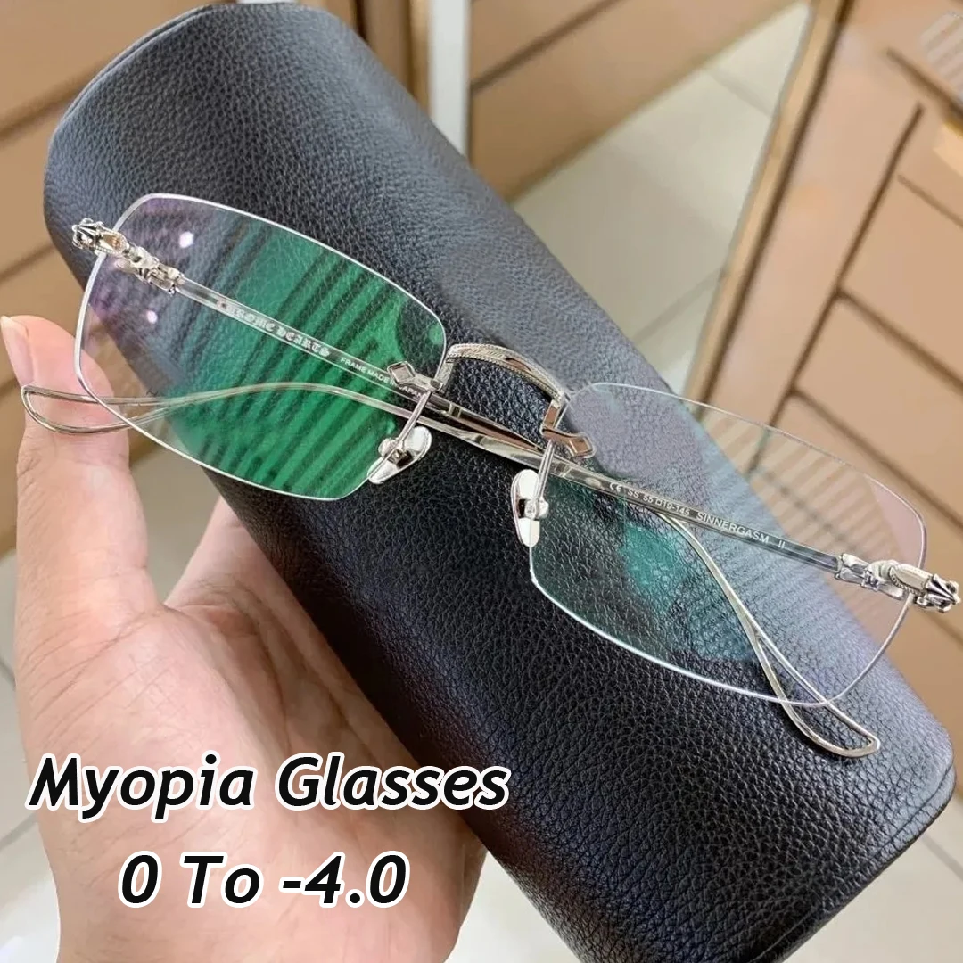 Diamond Cutting Myopia Glasses Women Men Luxury Frameless Computer Near Sight Eyeglasses Optical Prescription Eyewear Diopter