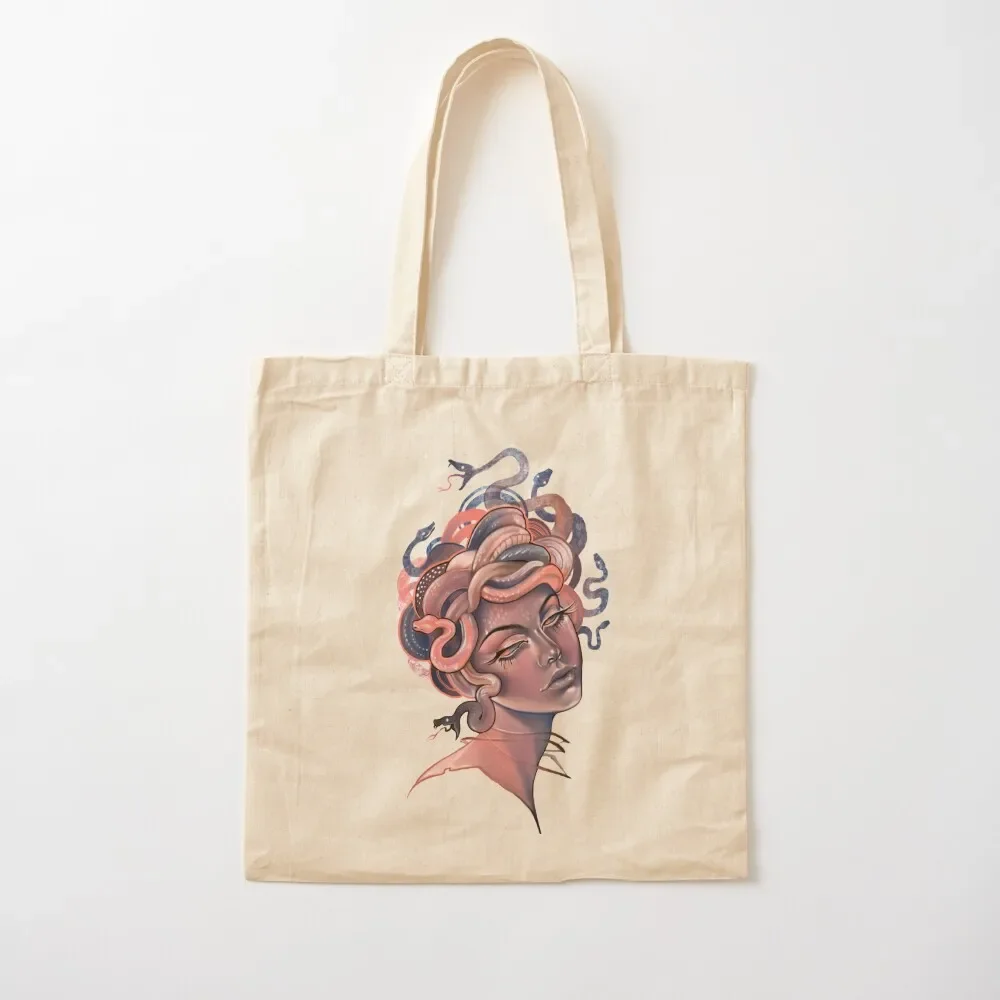 

Coral and blue Medusa portrait Tote Bag tote bag women great bag