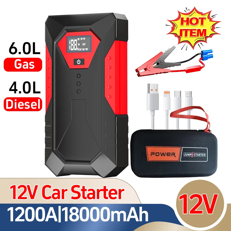 

1200A Large Capacity Emergency Starting Power Supply for Cars Battery with Power Bank, Multifunctional Power Supply for Vehicles