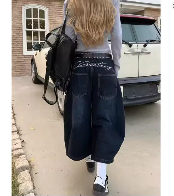 

Синие женские ретро Y2K 2000-х годов, широкие мешковатые повседневные джинсовые брюки с высокой талией, свободные джинсы, осень 2024, брюки в стиле Харадзюку, полная длина