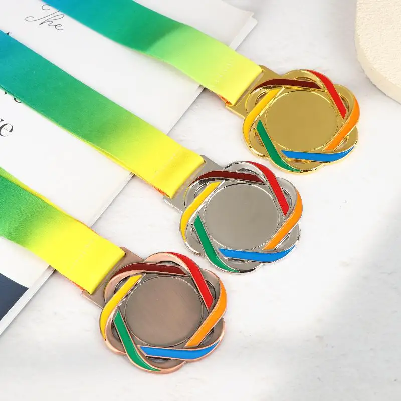 ⑥ Metal Award Medals With Neck Ribbon Gold Silver Bronze Style For Sports Academics Or Any Competition Diameter