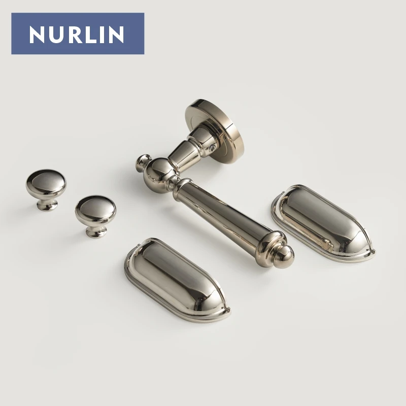 Nurlin Solid Brass Bright Silver PVD Nickel Plated French Style Furniture Knob Edge Pull Cup Shape Pull Handle CH020 CH115