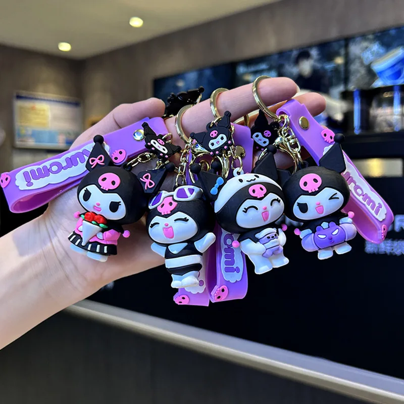 Wholesale Sanrio Keychain Accessories Kawaii Kuromi Keyring Anime Doll Pvc Toys Girl Pendant Backpack Car Key Chain Bag Kid Gift